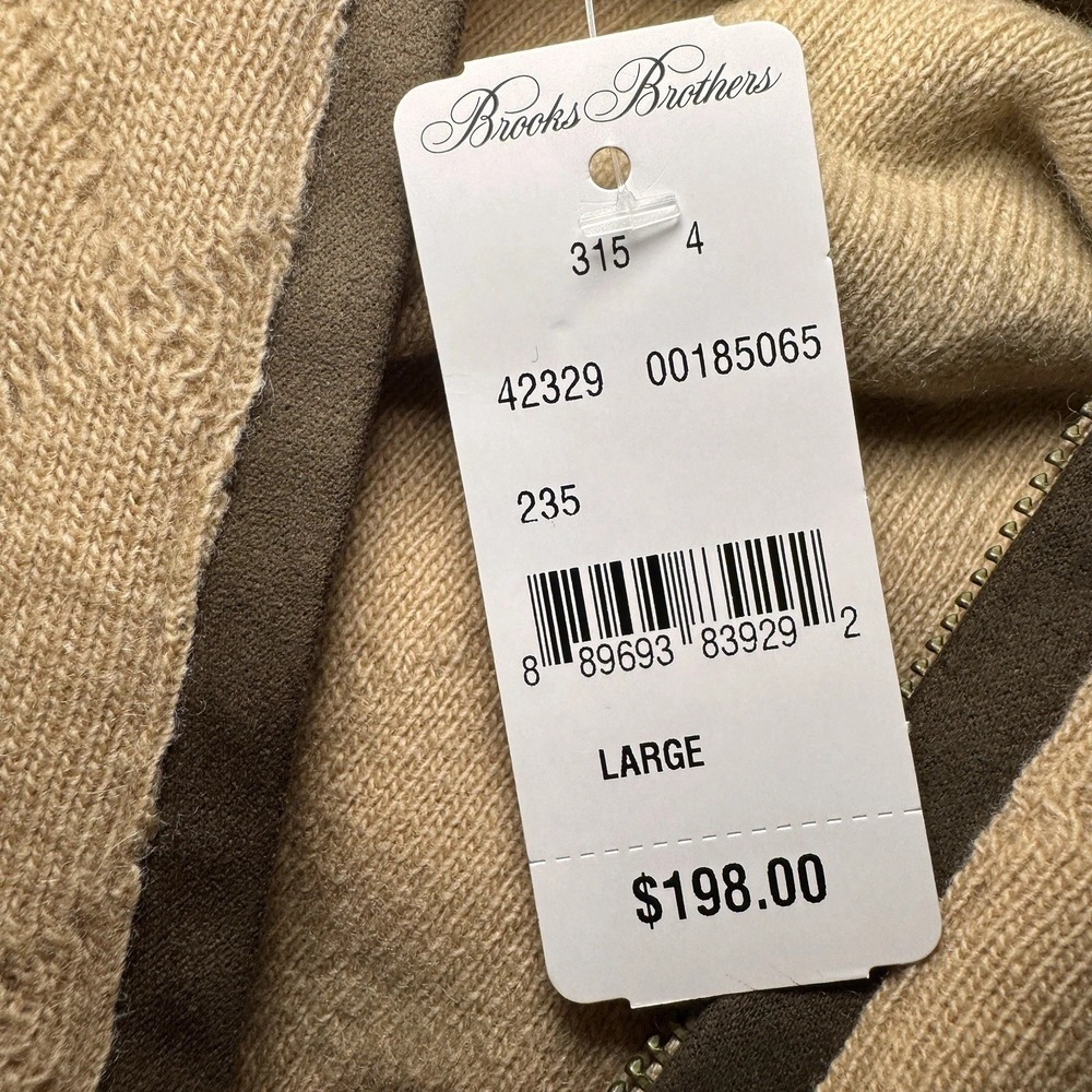 Brooks Brothers NWT Men L Heavyweight Merino Cashmere 1/4 Zip Italian Yarn Beige - Picture 2 of 10